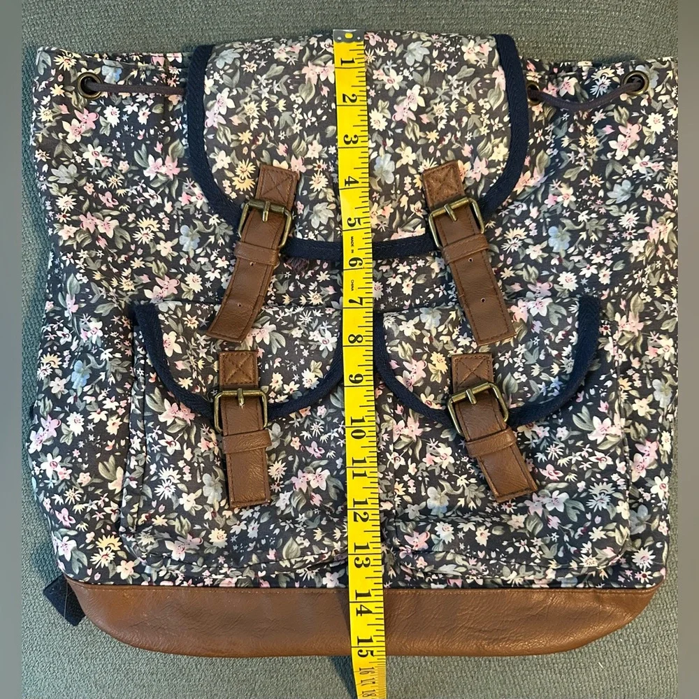 Candie's Navy/Multi Floral Canvas/Faux Leather Trim Cargo Backpack